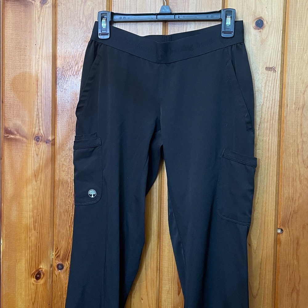 Black Women's Cargo Pants HH works healing hands scrub nurse pants size small - Picture 2 of 9